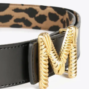 Lola Casademunt Animal Print | Cinturones<Cinturón reversible estampado animal y negro CRUDO-NEGRO