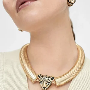 Lola Casademunt Bisuteria<Collar cabeza leopardo DORADO