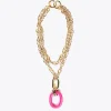 Lola Casademunt Bisuteria<Collar doble cadena y colgante FUCSIA