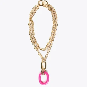 Lola Casademunt Bisuteria<Collar doble cadena y colgante FUCSIA