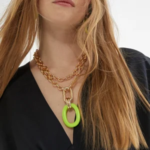 Lola Casademunt Bisuteria<Collar doble cadena y colgante FUCSIA