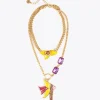 Lola Casademunt Bisuteria<Collar multicadena con colgante LILA-AMARILLO