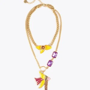 Lola Casademunt Bisuteria<Collar multicadena con colgante LILA-AMARILLO