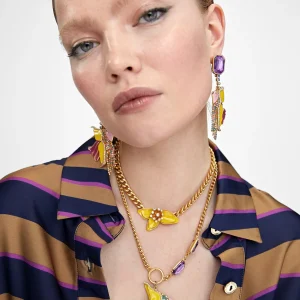 Lola Casademunt Bisuteria<Collar multicadena con colgante LILA-AMARILLO