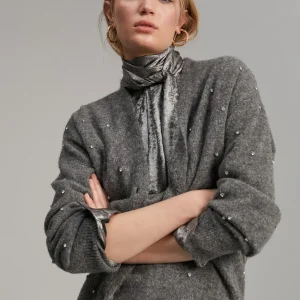 Lola Casademunt Punto<Cárdigan detalle joyas GRIS