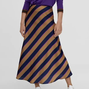 Lola Casademunt Vestidos Y Faldas<Falda midi de rayas AZUL-MARRON