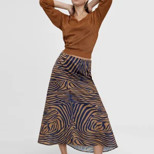 Lola Casademunt Vestidos Y Faldas<Falda midi estampado cebra MARRON-AZUL