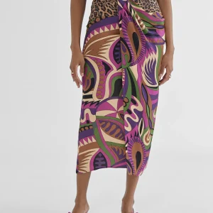 Lola Casademunt Vestidos Y Faldas<Falda pareo estampada LILA-NEGRO