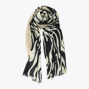 Lola Casademunt Animal Print | Bufandas Y Pañuelos<Fular logo y estampado zebra NEGRO-CRUDO