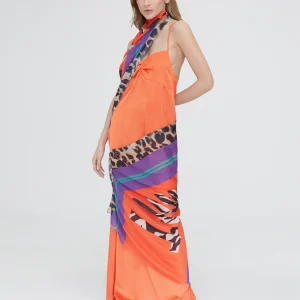 Lola Casademunt Accesorios<Fulard leopardo y letras zebra NARANJA-LILA