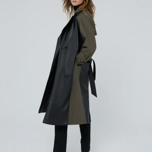 Lola Casademunt Chaquetas Y Gabardinas<Gabardina combinada efecto piel NEGRO-VERDE
