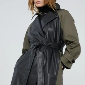 Lola Casademunt Chaquetas Y Gabardinas<Gabardina combinada efecto piel NEGRO-VERDE