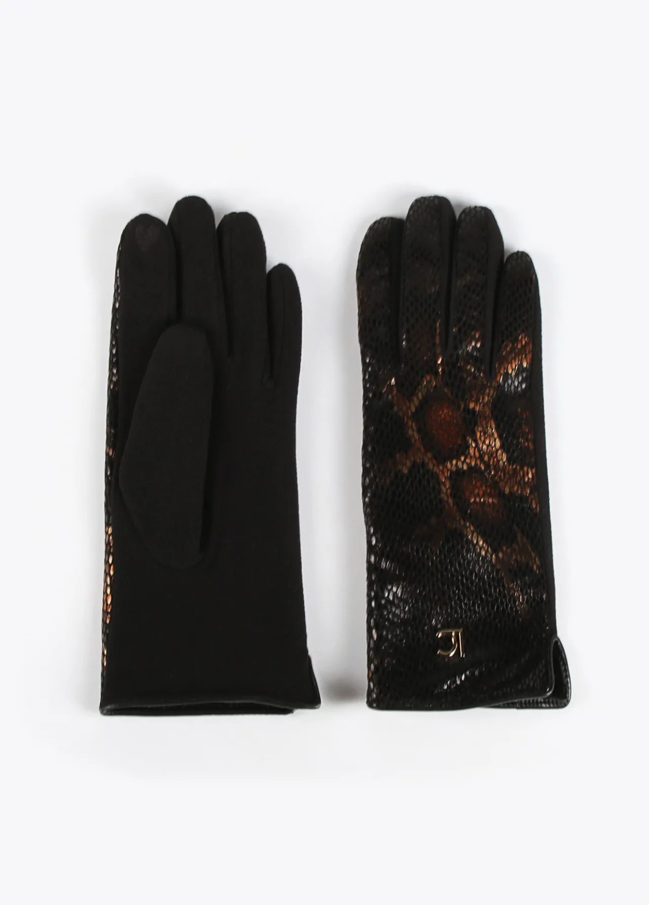 guantes_animal_print_metalizado_2.webp Lola Casademunt Animal Print | Gorros Sombreros Y Guantes<Guantes animal print metalizado MARRON-NEGRO