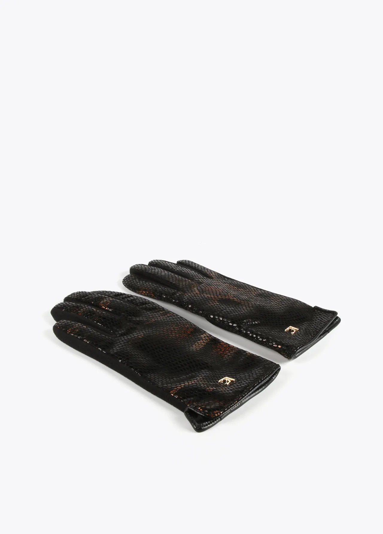 guantes_animal_print_metalizado_3.webp Lola Casademunt Animal Print | Gorros Sombreros Y Guantes<Guantes animal print metalizado MARRON-NEGRO
