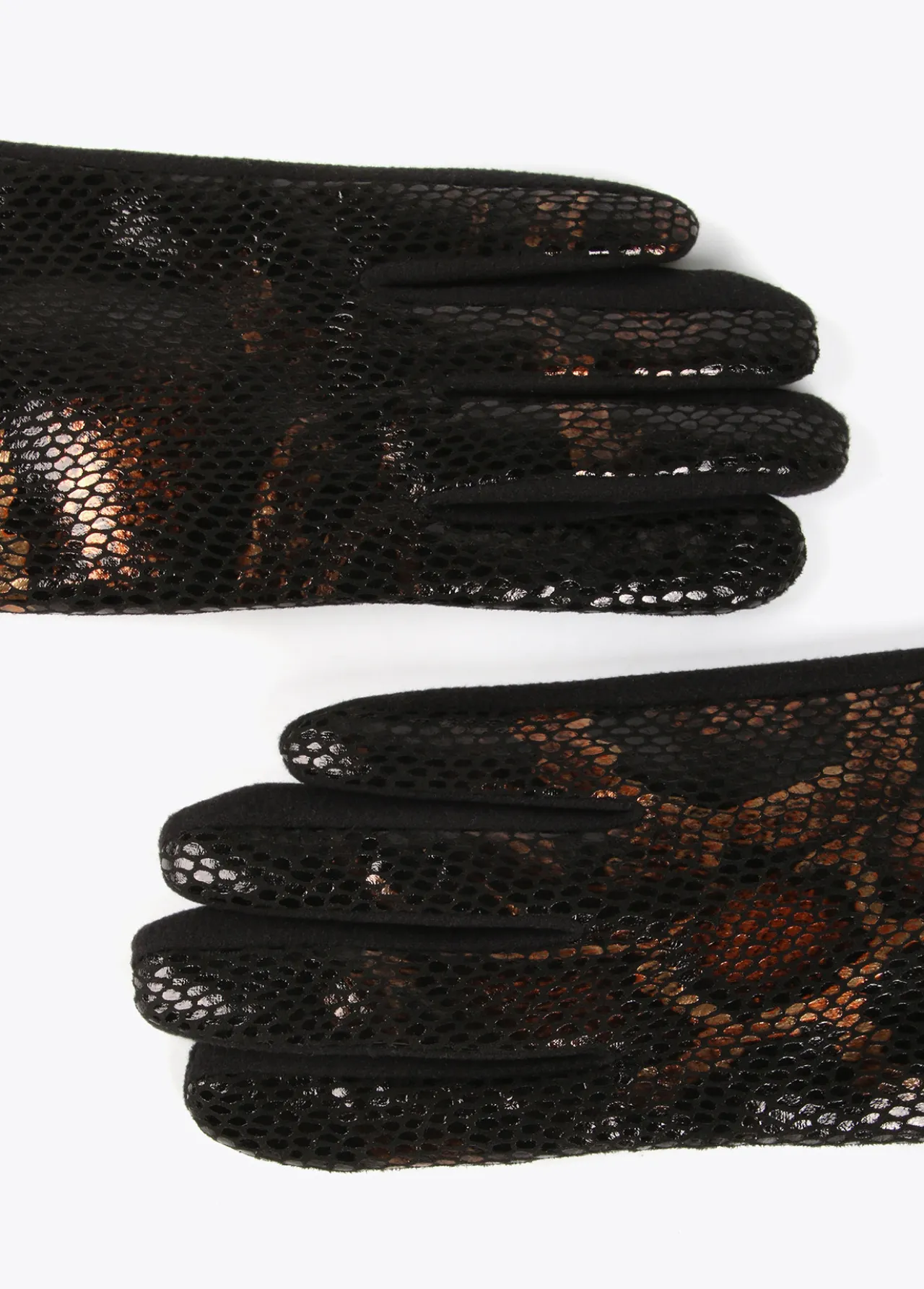 guantes_animal_print_metalizado_4.webp Lola Casademunt Animal Print | Gorros Sombreros Y Guantes<Guantes animal print metalizado MARRON-NEGRO