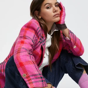 Lola Casademunt Gorros Sombreros Y Guantes<Guantes efecto piel tricolor ROSA-ROJO