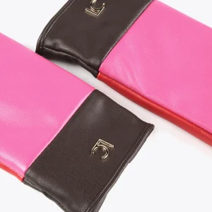 Lola Casademunt Gorros Sombreros Y Guantes<Guantes efecto piel tricolor ROSA-ROJO
