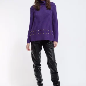 Lola Casademunt Punto<Jersey cuello alto con tachas NEGRO