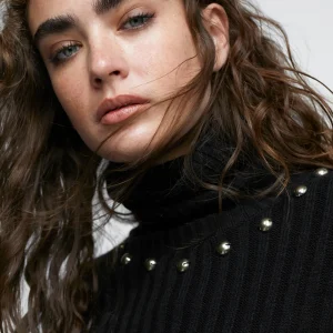 Lola Casademunt Punto<Jersey cuello alto con tachas NEGRO