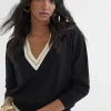 Lola Casademunt Punto<Jersey cuello pico NEGRO-CRUDO