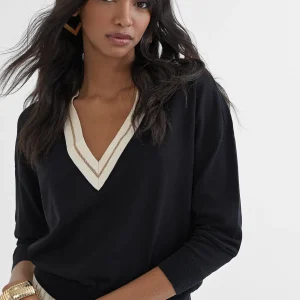 Lola Casademunt Punto<Jersey cuello pico NEGRO-CRUDO