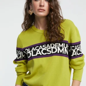 Lola Casademunt Punto<Jersey punto logo VERDE-NEGRO