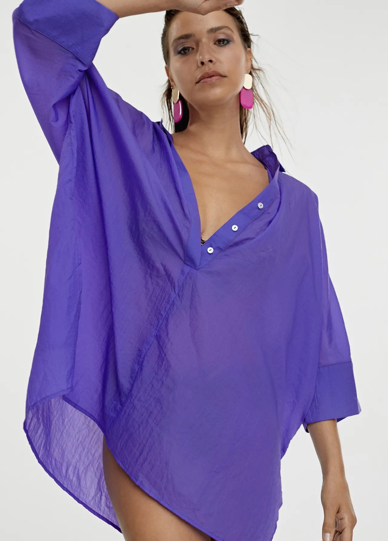 kaftan_corto_kimono_0-2.webp Lola Casademunt Camisas Y Blusas | Baño<Kaftan corto kimono FUCSIA