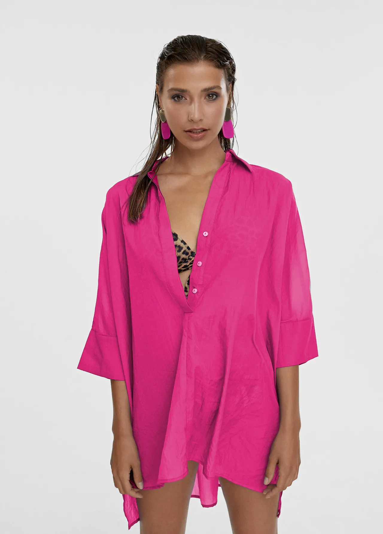 kaftan_corto_kimono_0.webp Lola Casademunt Camisas Y Blusas | Baño<Kaftan corto kimono FUCSIA