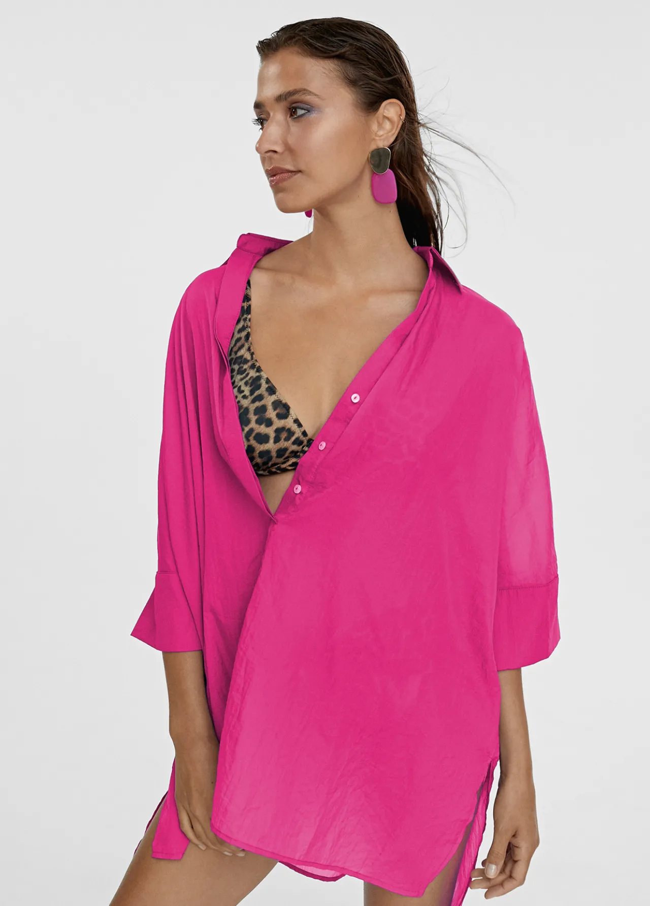 kaftan_corto_kimono_1.webp Lola Casademunt Camisas Y Blusas | Baño<Kaftan corto kimono FUCSIA