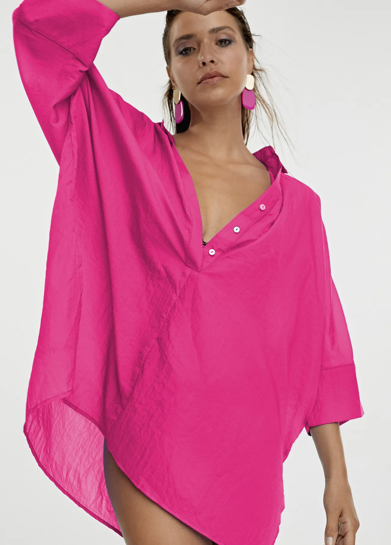 kaftan_corto_kimono_3.webp Lola Casademunt Camisas Y Blusas | Baño<Kaftan corto kimono FUCSIA