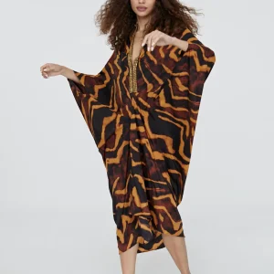 Lola Casademunt Baño<Kimono estampado en cebra NEGRO-MARRON