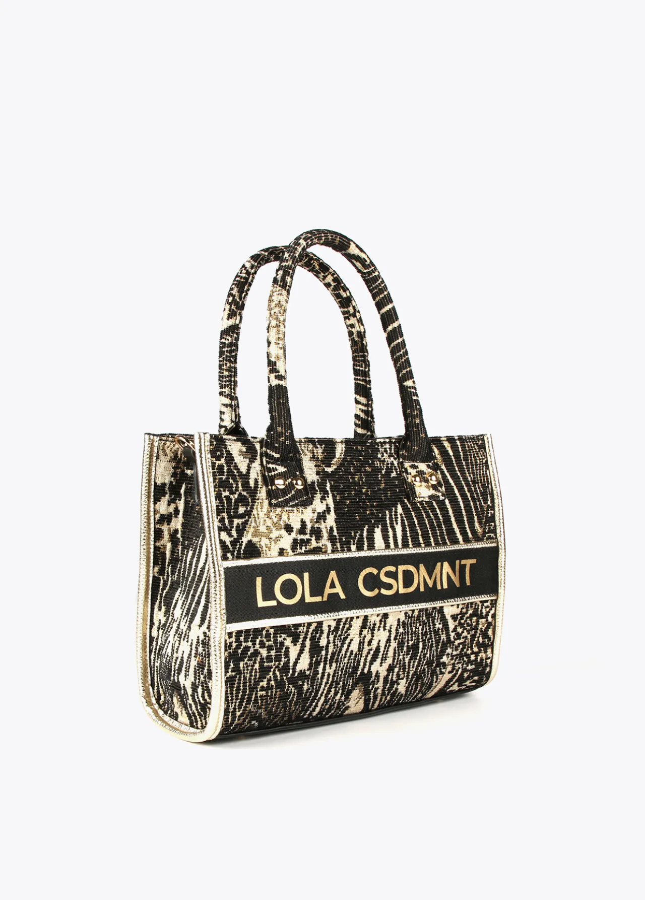 mini_shopper_jacquard_0.webp Lola Casademunt Animal Print | Bolsos Shopper<Mini shopper jacquard NEGRO-METAL