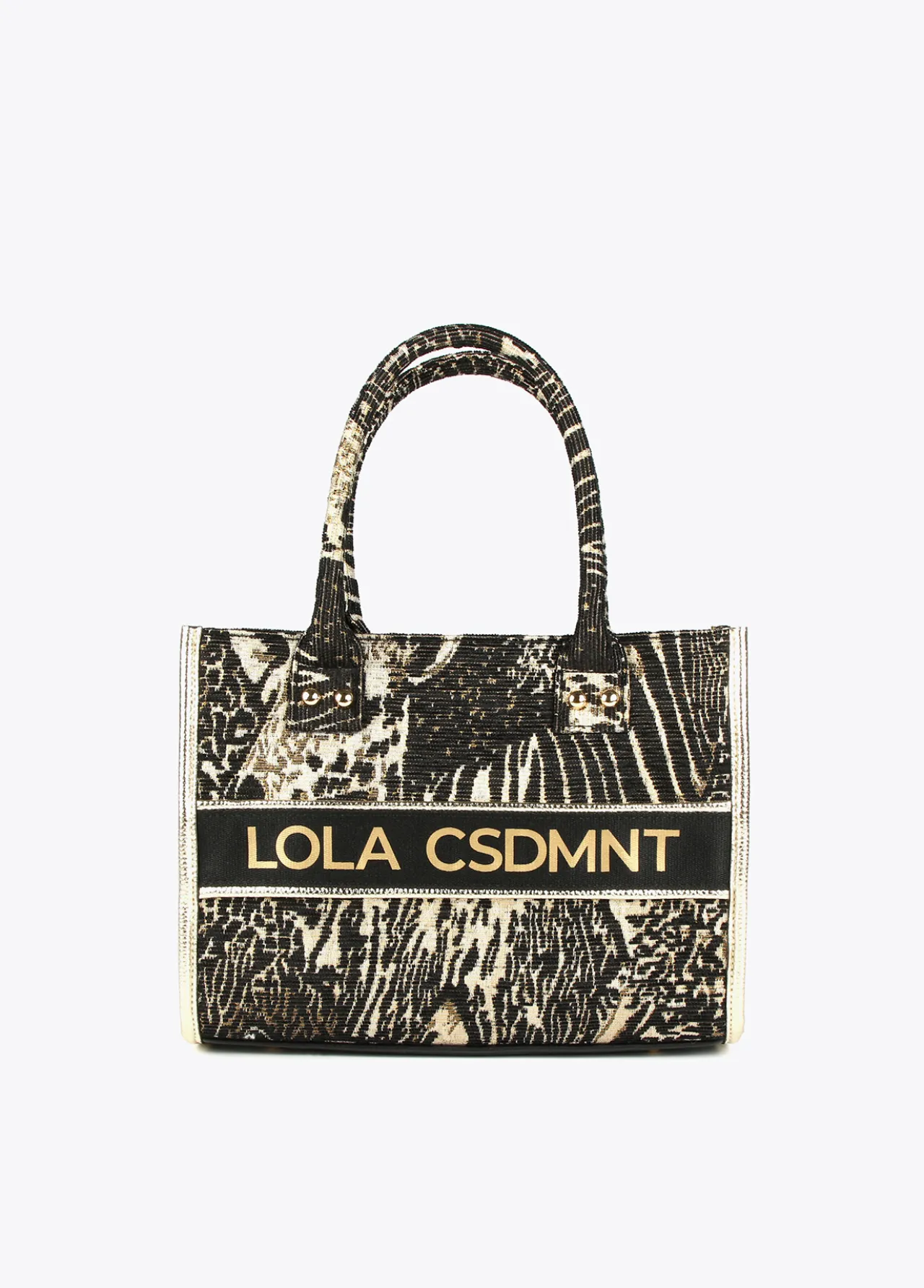 mini_shopper_jacquard_1.webp Lola Casademunt Animal Print | Bolsos Shopper<Mini shopper jacquard NEGRO-METAL