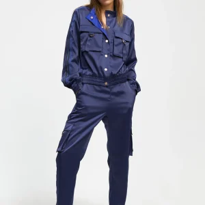 Lola Casademunt Pantalones<Pantalón cargo satinado AZULNOCHE