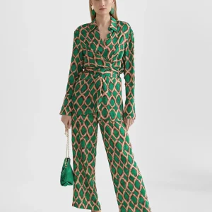 Lola Casademunt Pantalones<Pantalón culotte estampado VERDE-MARRON