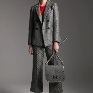 Lola Casademunt Pantalones<Pantalón jacquard monograma GRIS-METAL