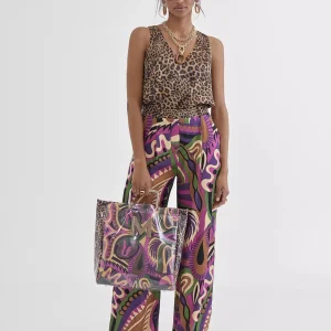 Lola Casademunt Pantalones<Pantalón palazzo fluido LILA-NEGRO