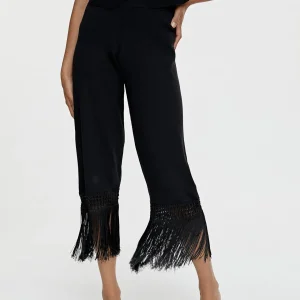 Lola Casademunt Pantalones<Pantalón punto flecos NEGRO