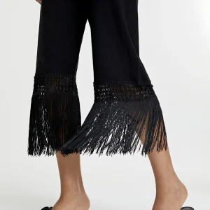 Lola Casademunt Pantalones<Pantalón punto flecos NEGRO