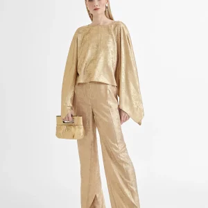 Lola Casademunt Pantalones<Pantalón recto dorado y tornasolado ROSA
