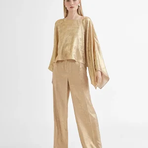 Lola Casademunt Pantalones<Pantalón recto dorado y tornasolado ROSA