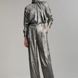 Lola Casademunt Pantalones<Pantalón recto laminado PLATEADO