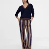 Lola Casademunt Pantalones<Pantalén satén rayas AZUL-MARRON