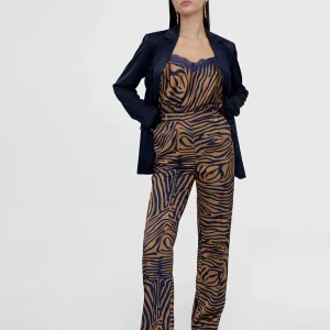 Lola Casademunt Pantalones<Pantalon recto estampado animal MARRON-AZUL