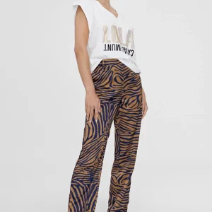 Lola Casademunt Pantalones<Pantalon recto estampado animal MARRON-AZUL