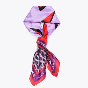 Lola Casademunt Accesorios<Pañuelo animal leopardo lilas LILA-ROJO