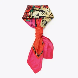 Lola Casademunt Animal Print | Bufandas Y Pañuelos<Pañuelo leopardo y flores ROJO-LILA