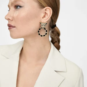 Lola Casademunt Bisuteria<Pendientes cara leopardo y aro DORADO