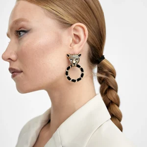 Lola Casademunt Bisuteria<Pendientes cara leopardo y aro DORADO