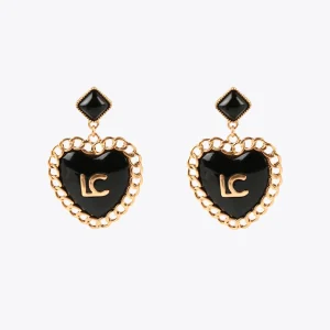 Lola Casademunt Pendientes<Pendientes corazón encadenado METAL-NEGRO